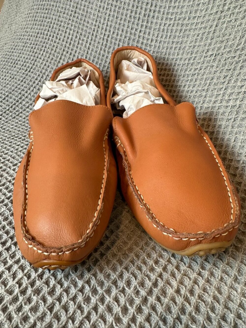 Red Wing Men's Leather Driving Moccasins Loafers Tan Contrast Stitch Sz 14 Flaws